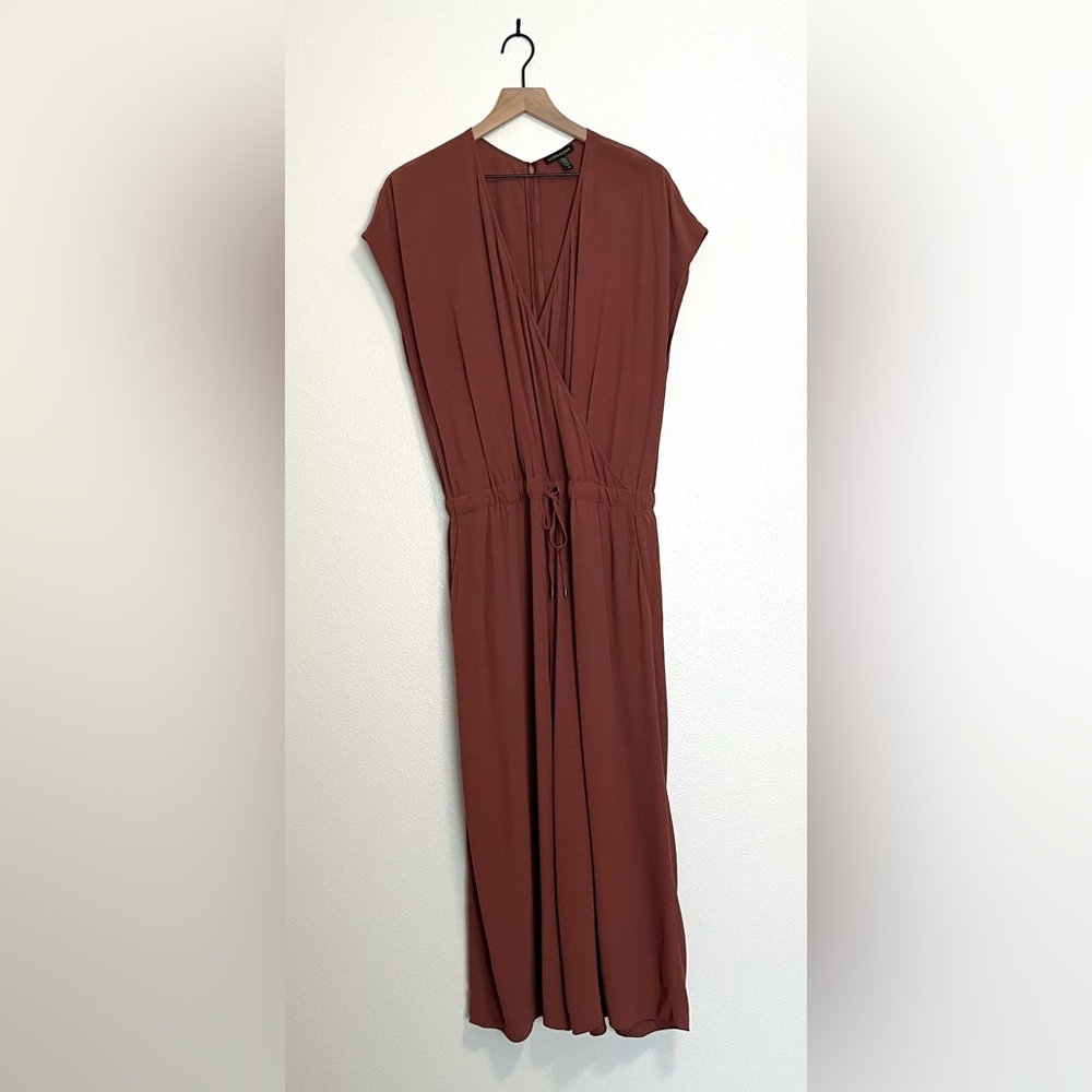 Eileen Fisher -Crepe Ruset Cap Sleeve Drawstring Wide Leg Crop Jumpsuit - Large - Picture 3 of 16